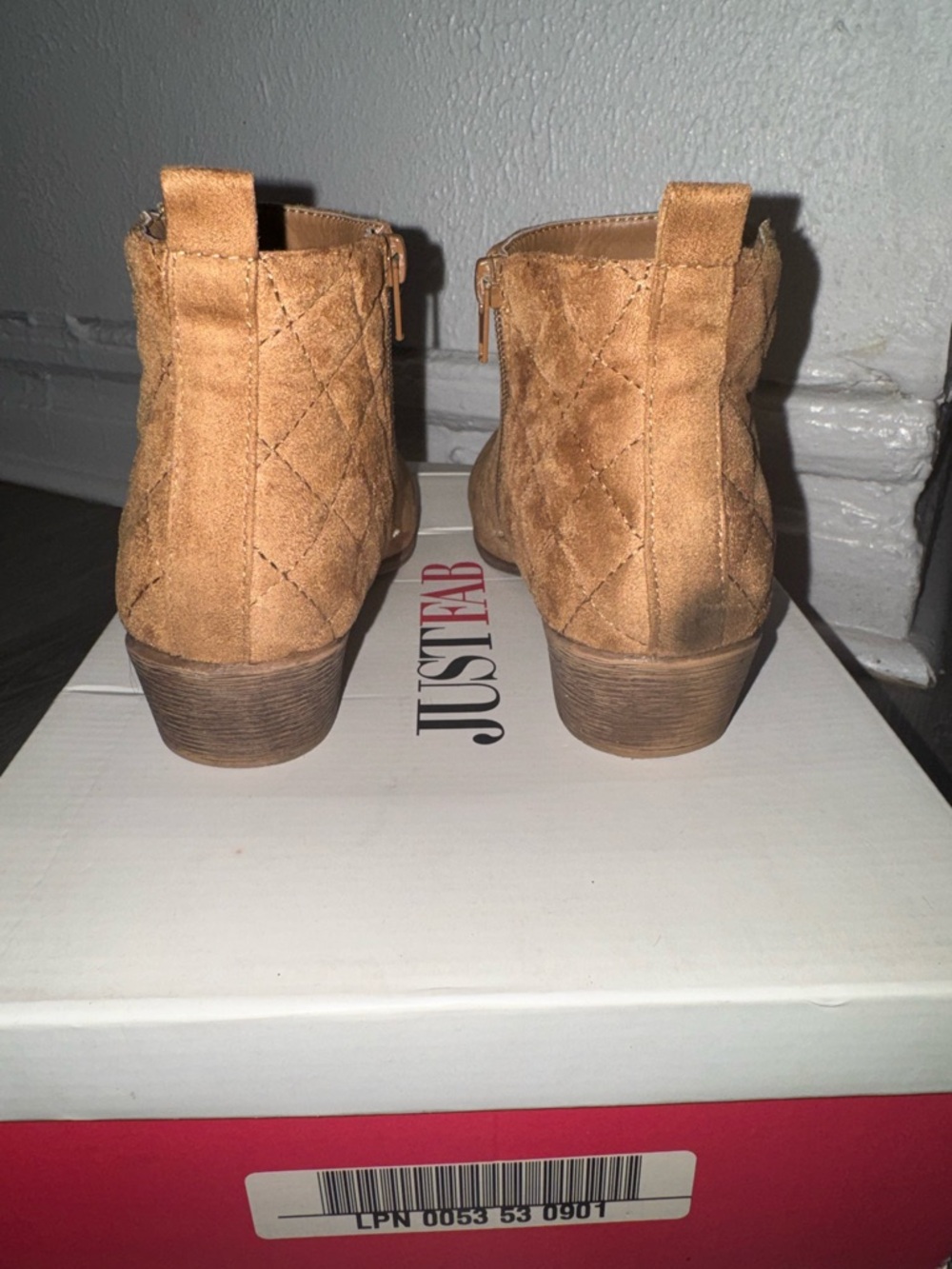 JustFab Tan Suede Zip Ankle Booties - Picture 5 of 7